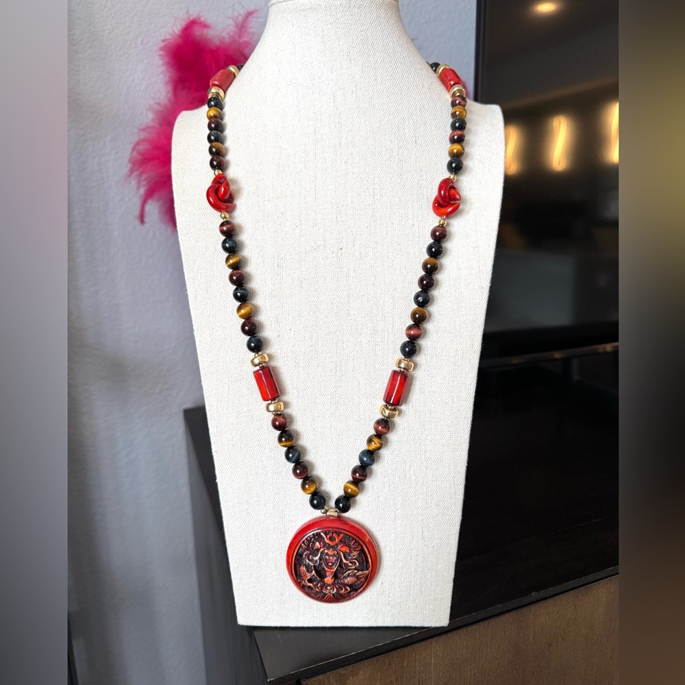 Ronjon Bloch Jewelry Ivory Tiger Eye 14k Gold Dragon Protection Necklace